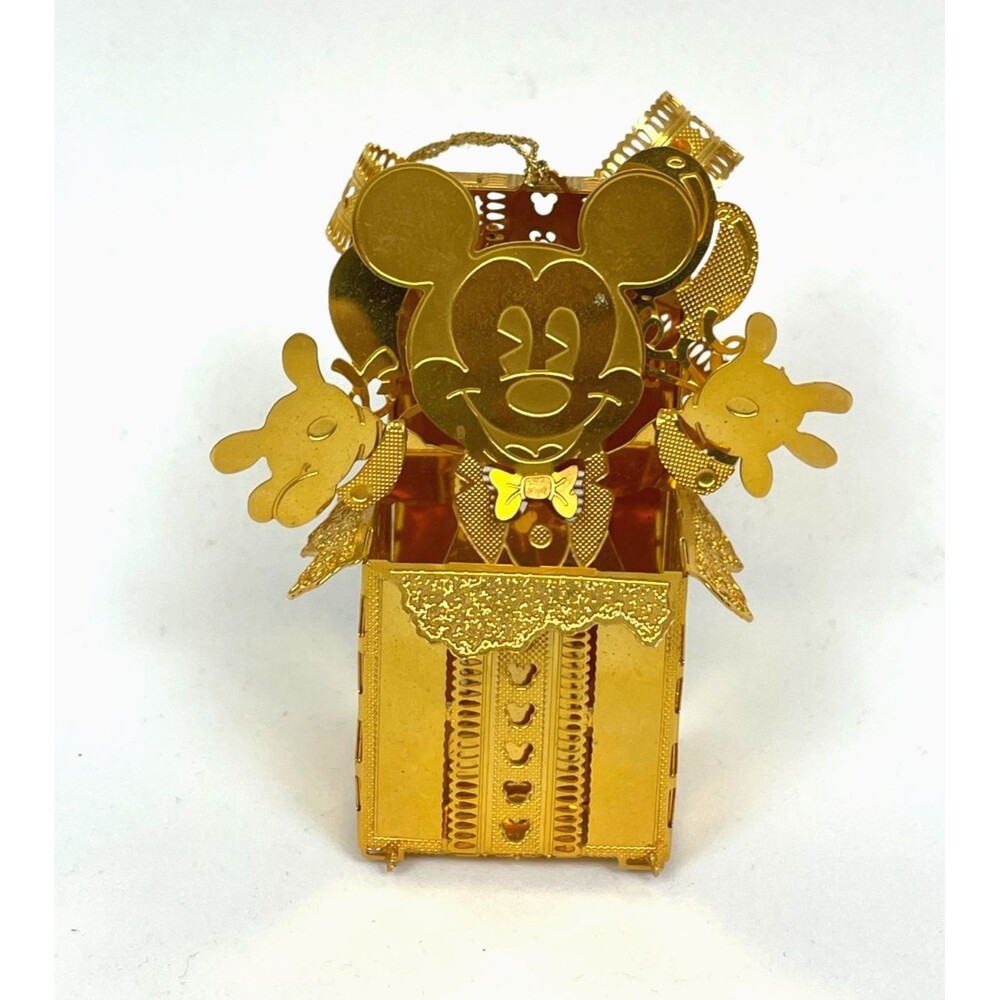 Danbury Mint Disney Gold Mickey Mouse in Present Christmas Ornament